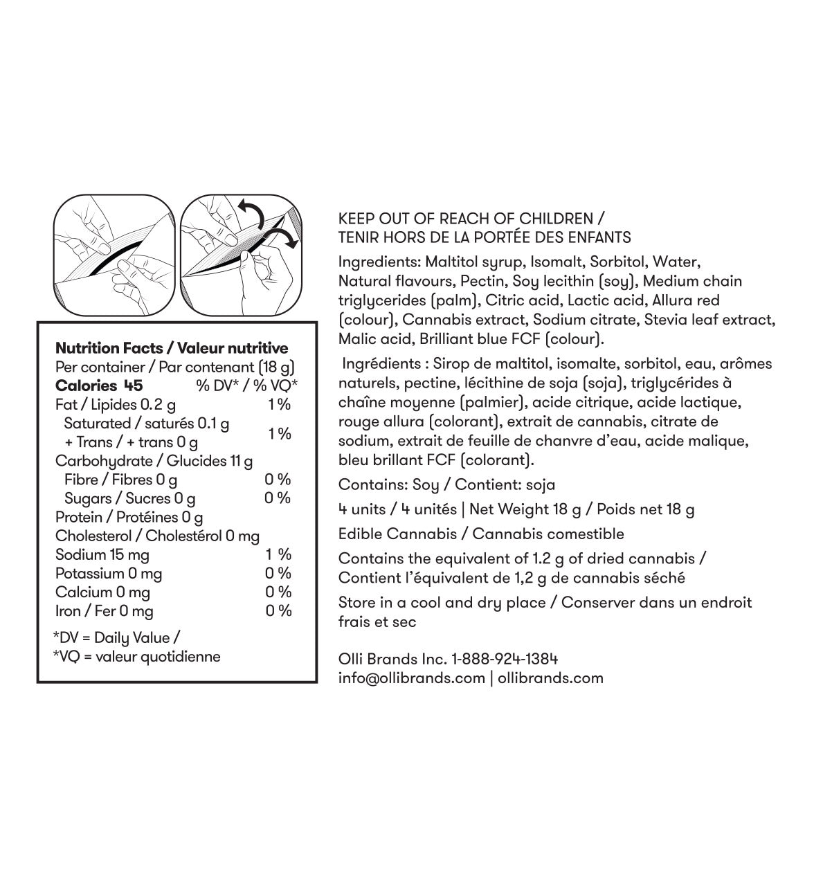 Olli Sugar Free Raspberry Acai 1:1 Chews